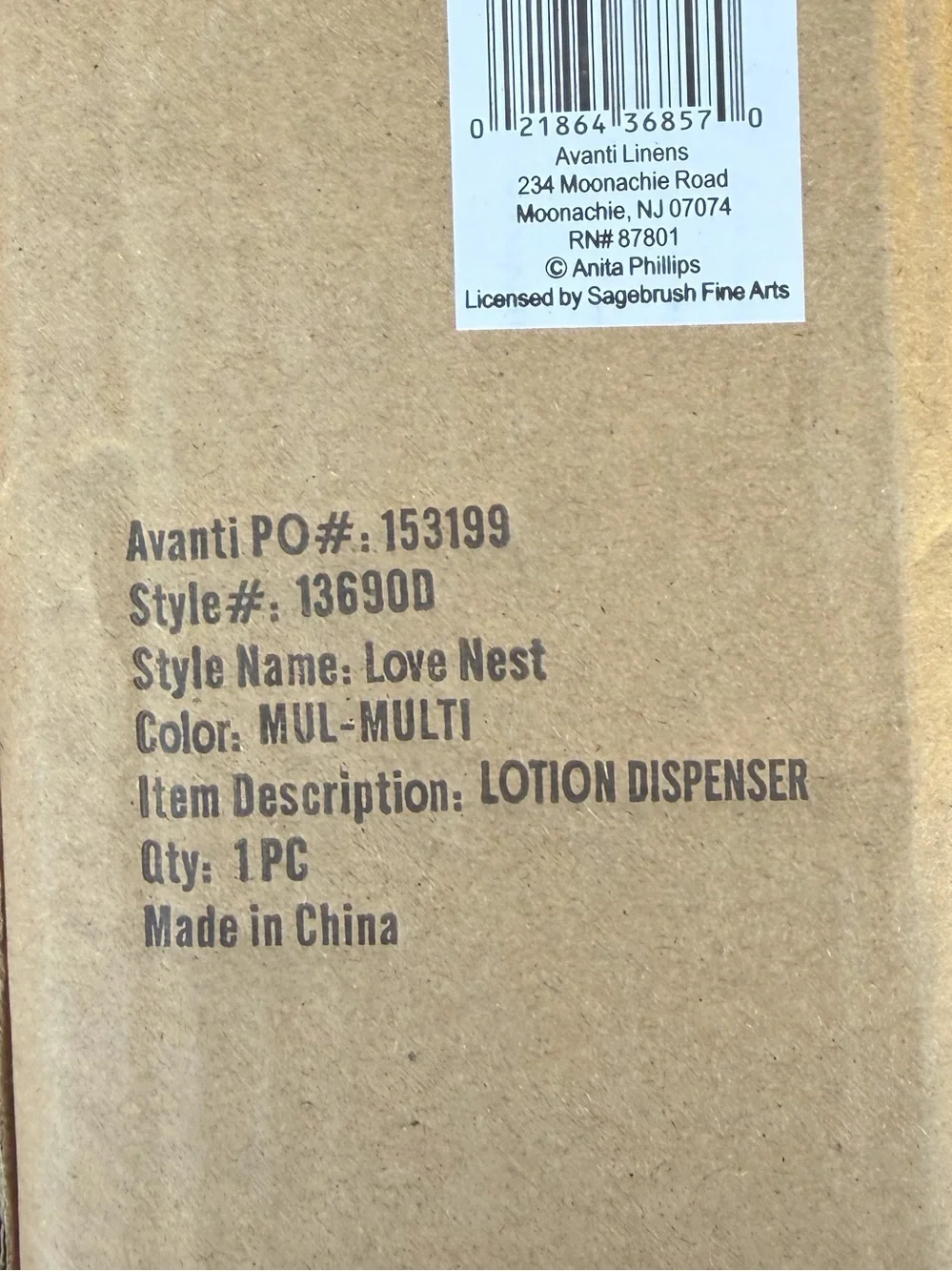 AVANTI LINENS NWT Love Nest bird Lotion Dispenser